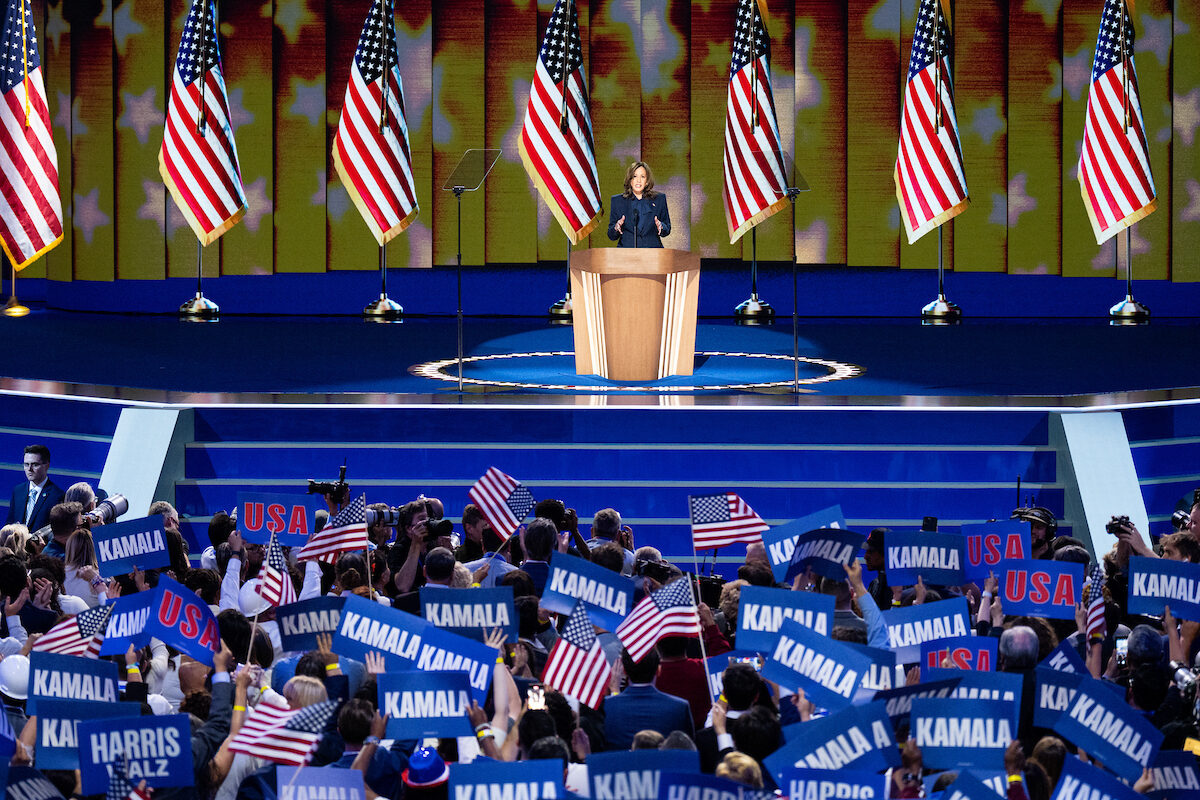 Vice President Kamala Harris delivers her acceptance speech at the Democratic National Convention in Chicago on Aug. 22.