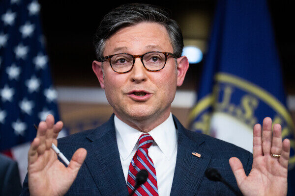 Speaker Mike Johnson, R-La., conducts a news conference in the Capitol Visitor Center after a House Republican Conference meeting on Tuesday.