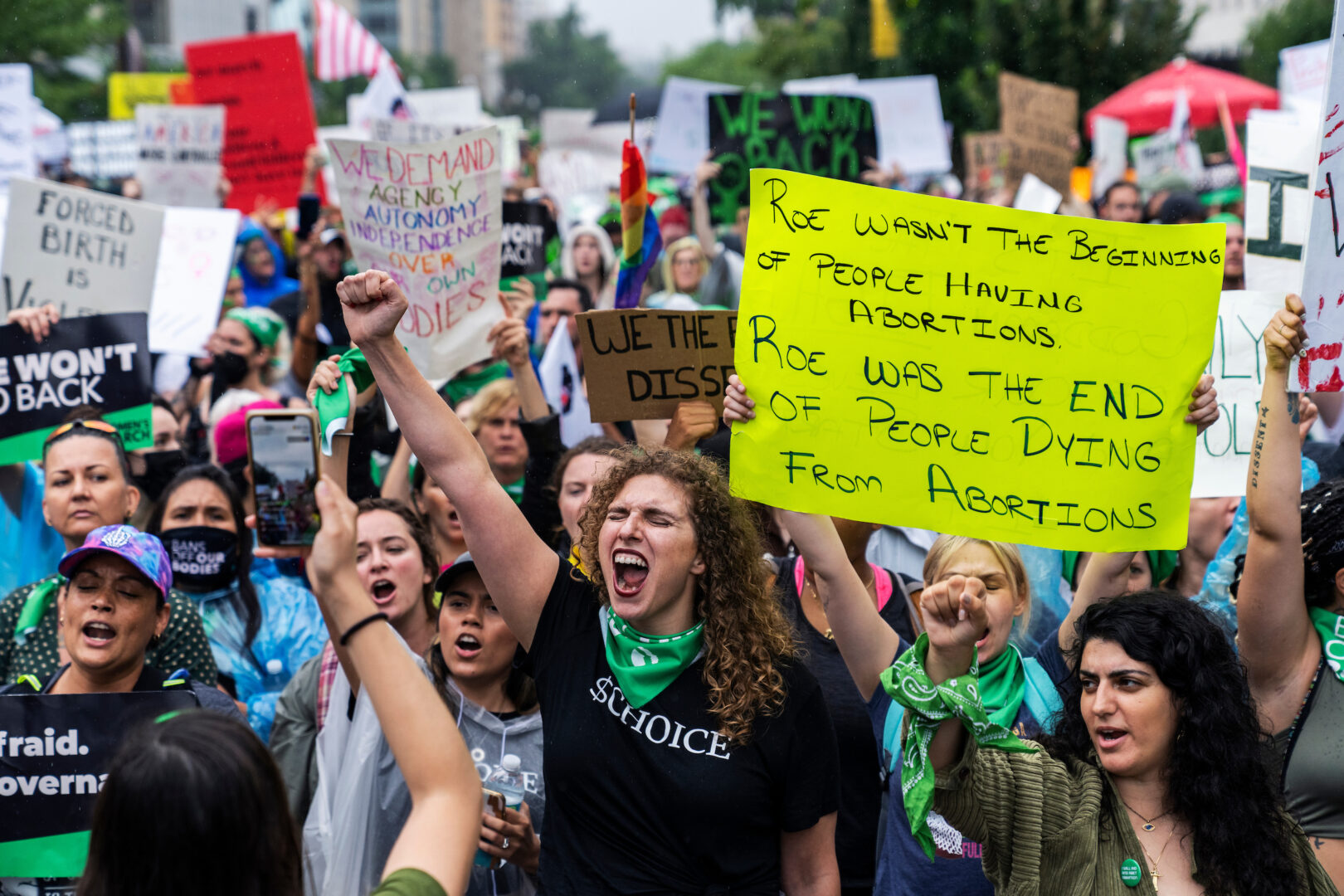 Demonstrators participate in the Women’s March to the White House to call on the Biden administration to protect abortion rights on July 9, 2022.