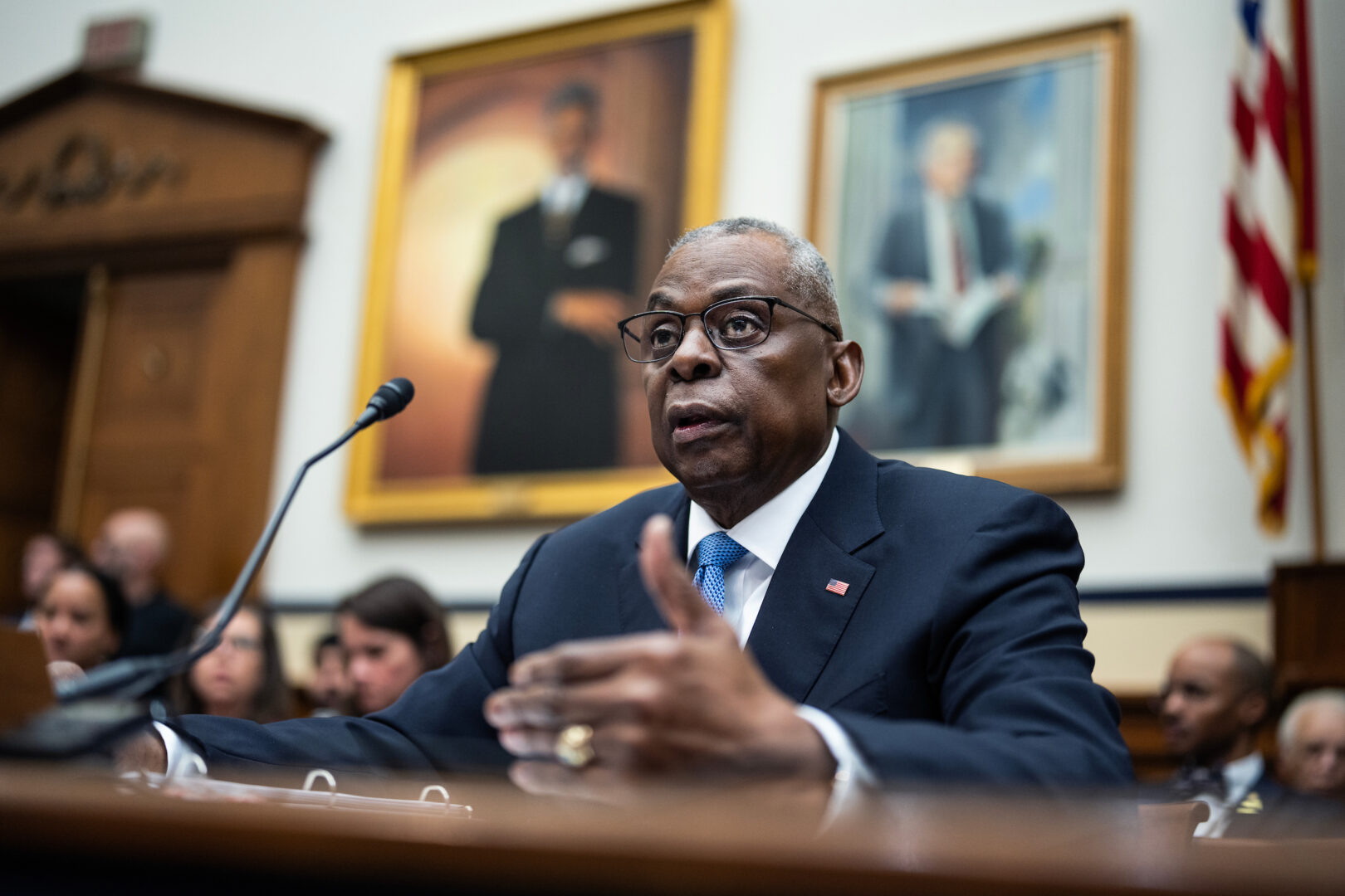 Defense Secretary Lloyd J. Austin III testifies during the House Armed Services Committee hearing in the Rayburn House Office Building on Thursday.