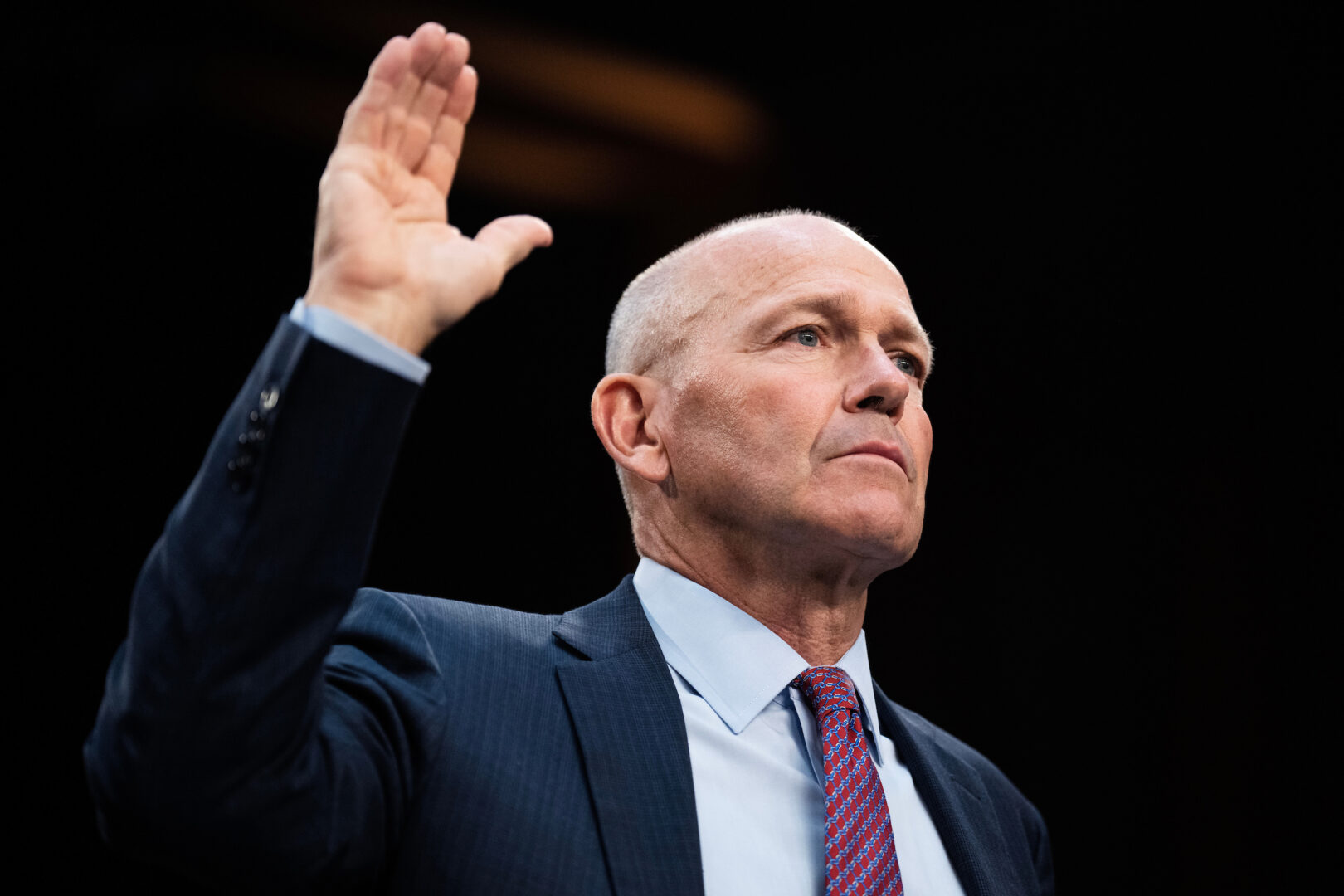 Dave Calhoun, CEO of Boeing, is sworn in to the Senate Homeland Security Subcommittee on Investigations hearing on Tuesday.