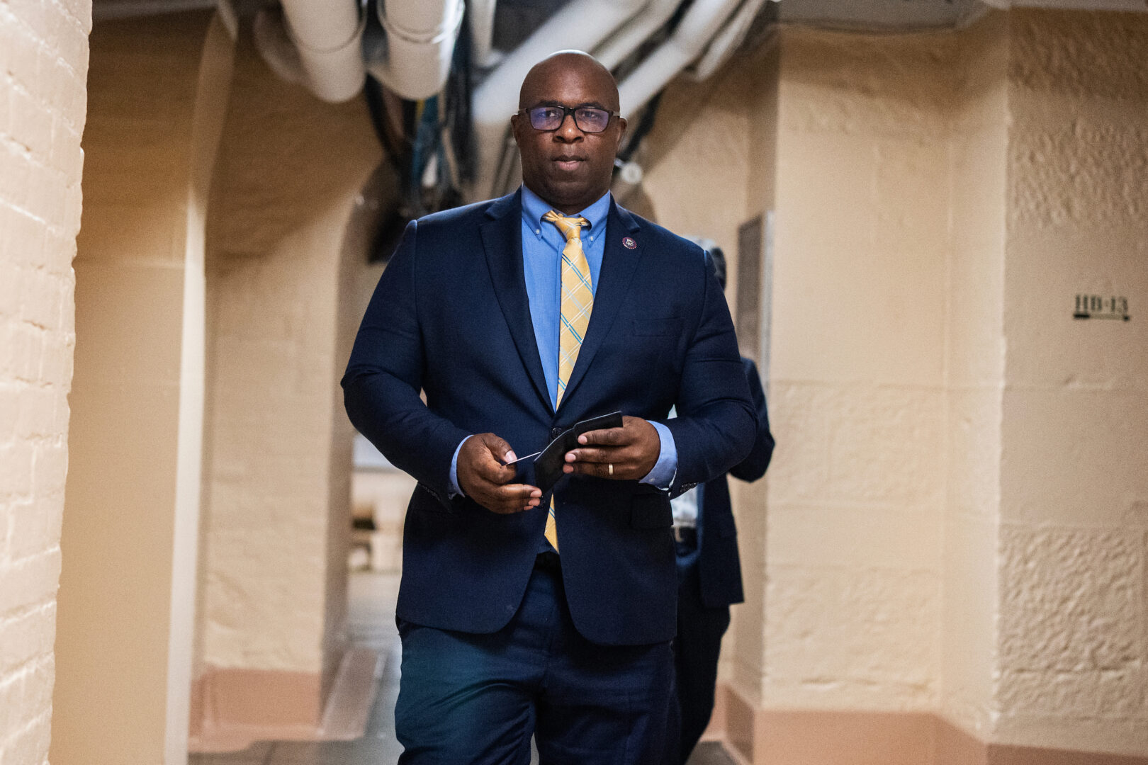 Rep. Jamaal Bowman, D-N.Y., is seen in the Capitol before being censured by the House on Dec. 7. In September, Bowman had set off a fire alarm when there was not an emergency. 