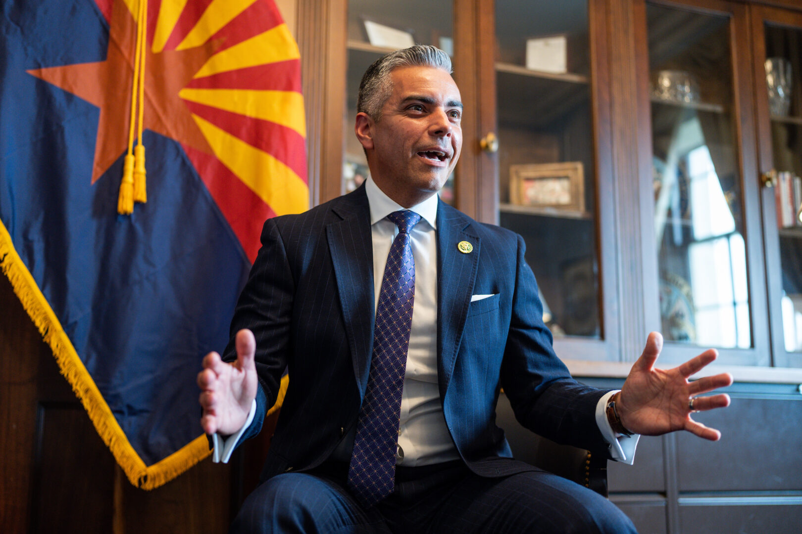 Arizona Republican Rep. Juan Ciscomani speaks with CQ Roll Call in his Longworth Building office on May 16, 2023.