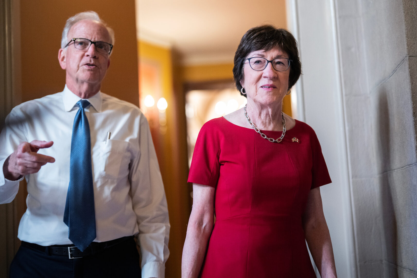 Sens. Susan Collins, R-Maine, and Jerry Moran, R-Kan., are seen in the Capitol on July 8. 