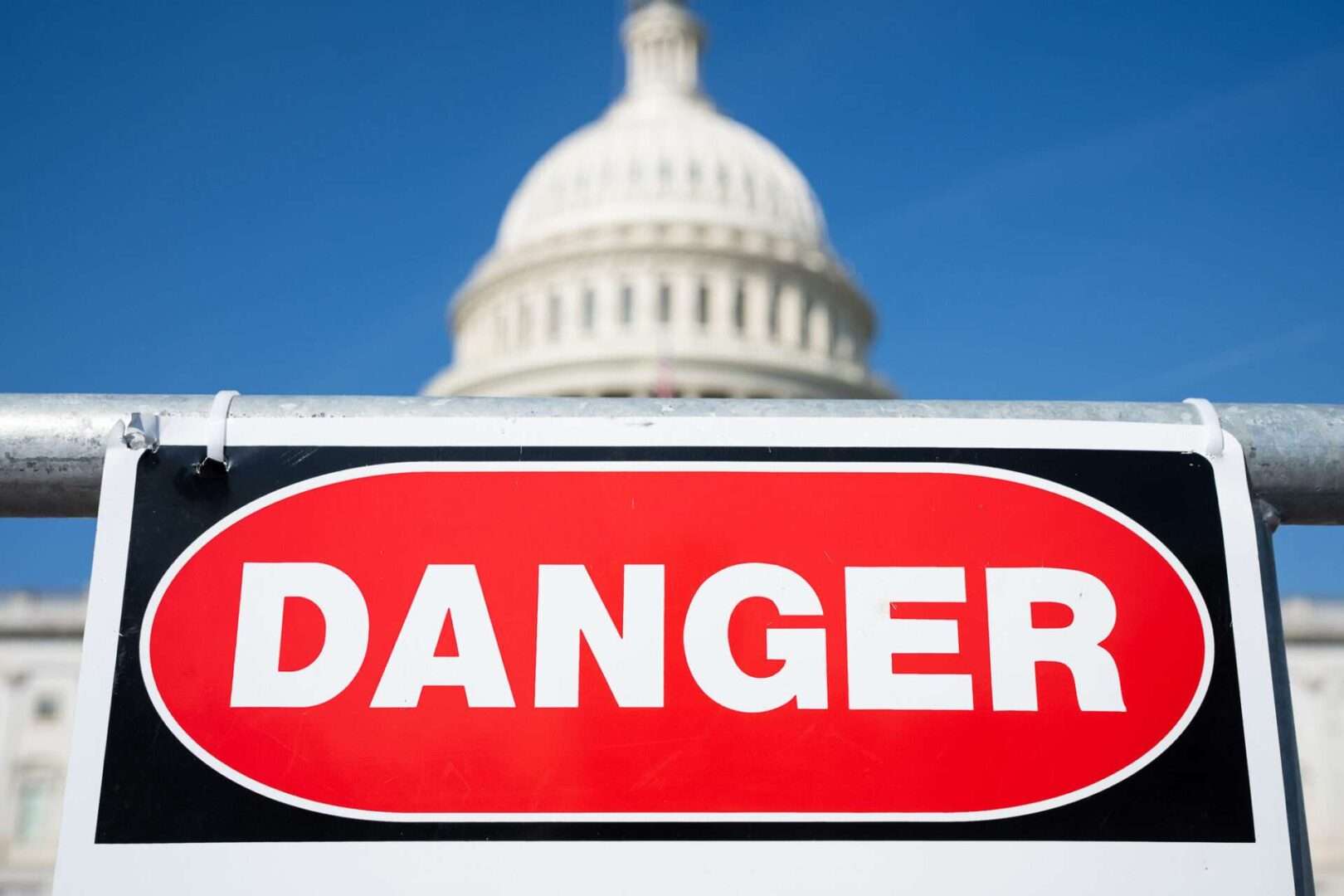 A “danger” sign is posted at a work site on the East Front plaza of the Capitol on Wednesday.