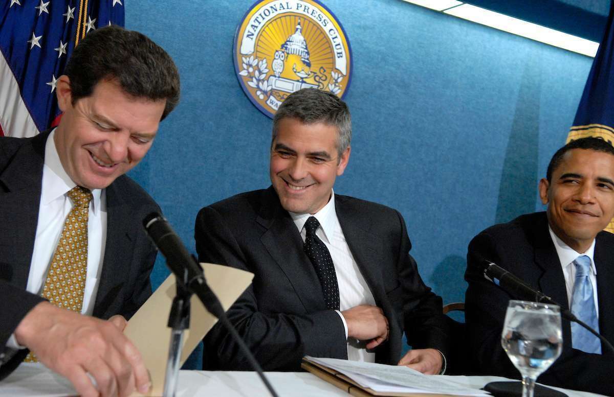 Actor George Clooney, center, appeared in April 2006 at the National Press Club for "SAVE DARFUR: Rally to Stop Genocide" with Sens. Barack Obama, D-Ill., right, and Sam Brownback, R-Kan. (CQ Roll Call file photo)