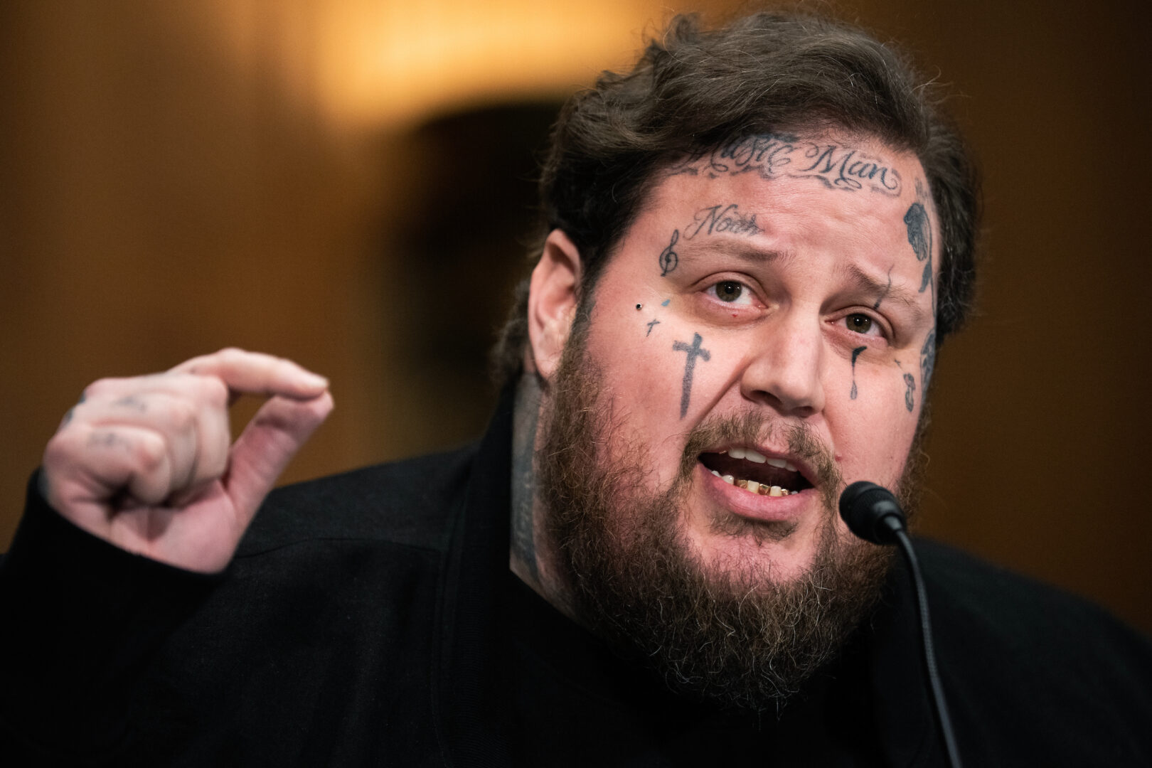 Musician Jason “Jelly Roll” DeFord testifies before the Senate Banking, Housing, and Urban Affairs Committee on Thursday. 