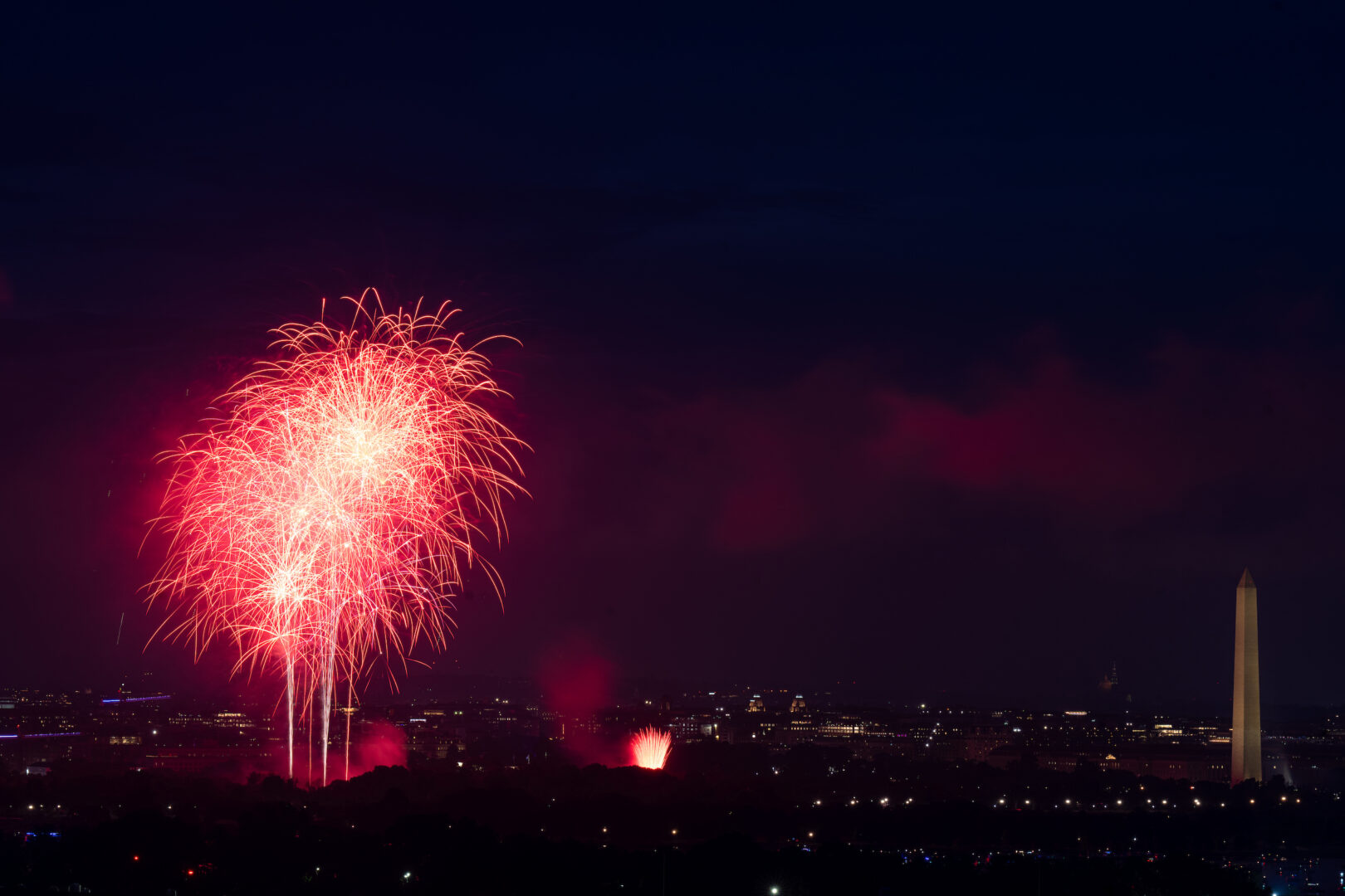 Fourth of July fireworks light up the sky over the National Mall in Washington on Thursday.