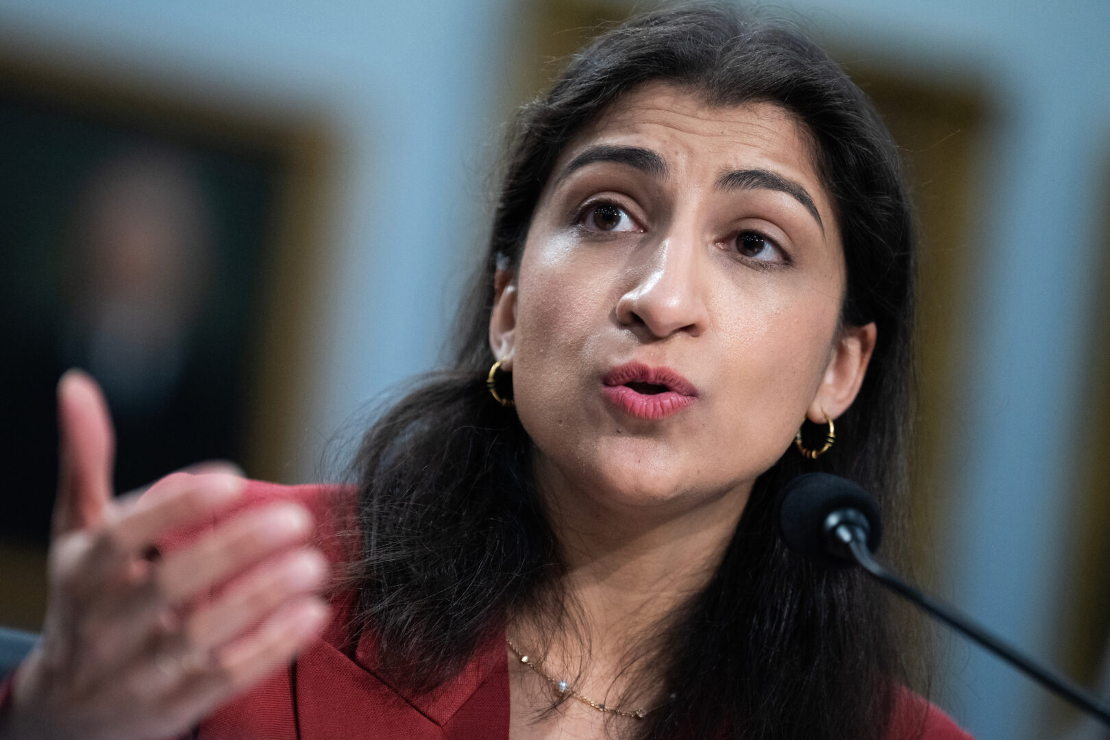 FTC Chairwoman Lina Khan testifies during a House Appropriations subcommittee hearing in May.