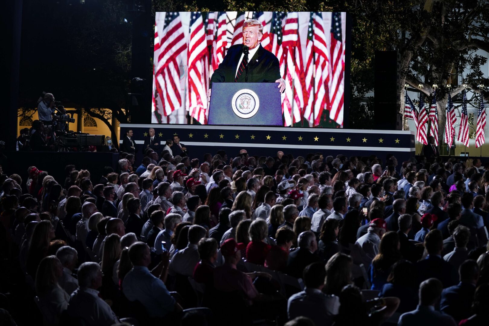 President Donald Trump speaks Aug. 27 on the final night of the Republican National Convention on the South Lawn of the White House.