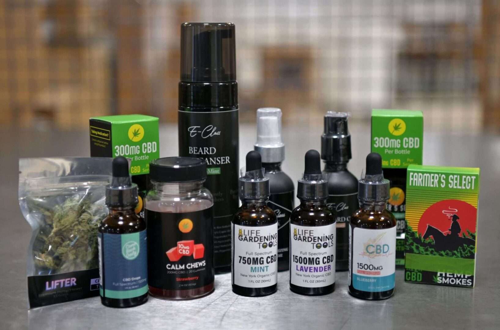 Diverse CBD products, including oils, gummies and hemp smokes, are displayed at Empire Standard, a hemp extract processing and distribution plant, in Binghamton, N.Y., on April 13, 2021.