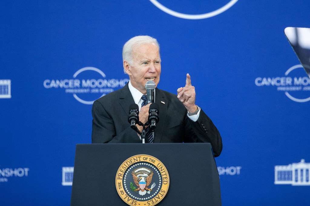 President Joe Biden, pictured here at a Cancer Moonshot event in Boston last September, will call on Congress to renew funding for the initiative during Tuesday night’s State of the Union address.