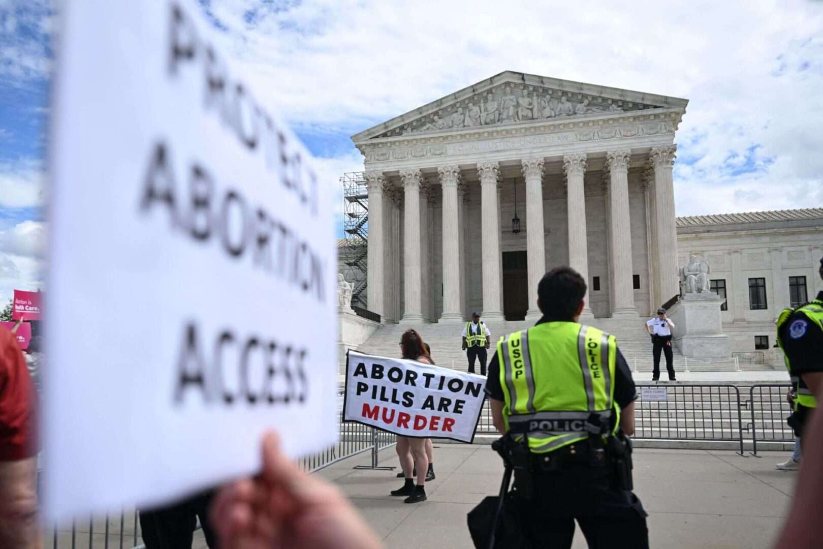 A counter protester demonstrates as others rally in support of abortion rights at the U.S. Supreme Court in Washington last Saturday. 