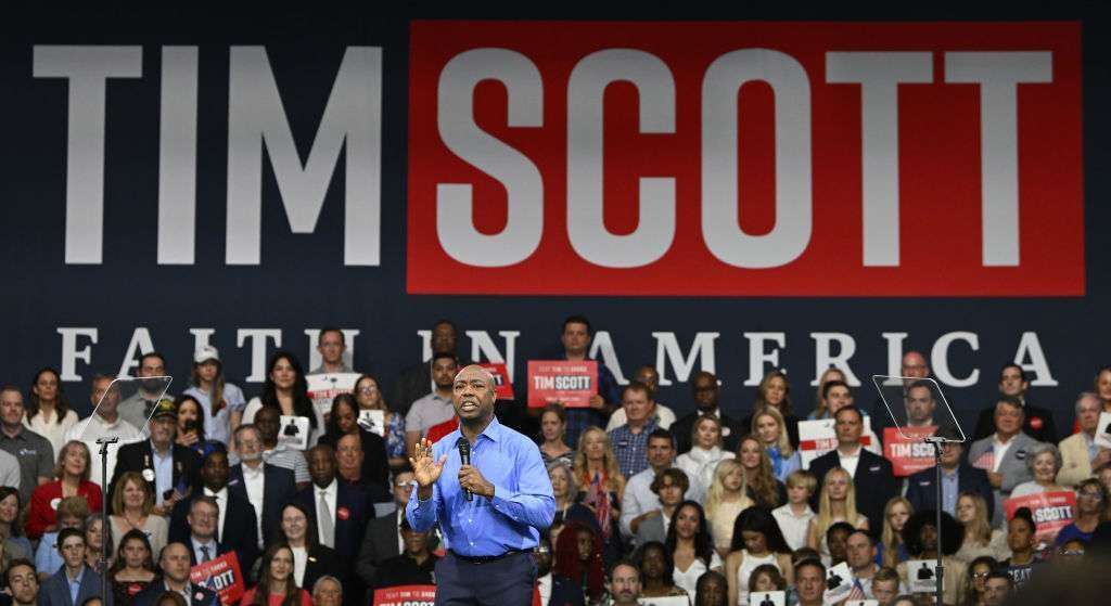 Sen. Tim Scott announces his run for president in North Charleston, S.C., on Monday.