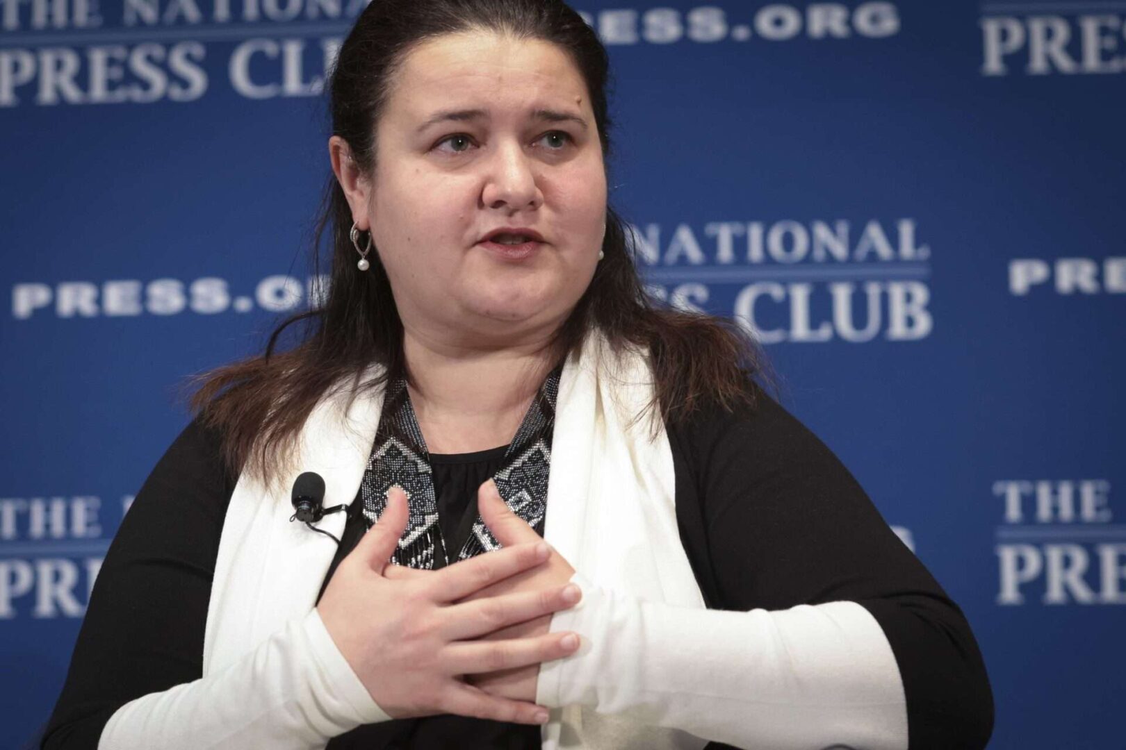 Ukrainian Ambassador to the United States Oksana Markarova speaks during a press conference at the National Press Club on Tuesday. 