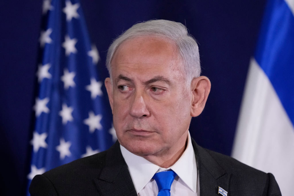 Several groups have announced plans to protest as Israeli Prime Minister Benjamin Netanyahu addresses Congress this week. Above, Netanyahu is pictured in Tel Aviv on Oct. 12, 2023.