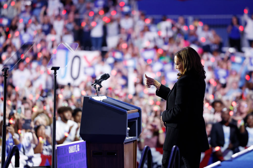 Democratic presidential nominee Kamala Harris waves to the crowd at a Sept. 12 rally in Charlotte, N.C. 