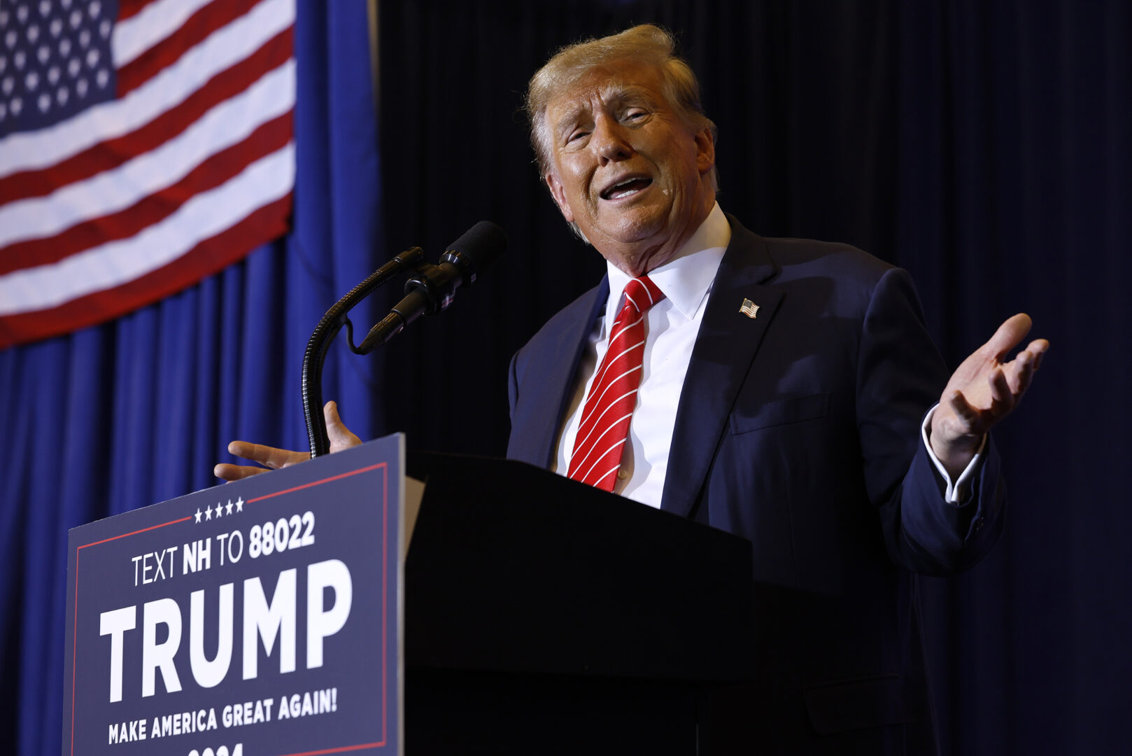 Republican presidential candidate and former President Donald Trump speaks during a campaign rally at the Grappone Conference Center on Jan. 19 in Concord, N.H.