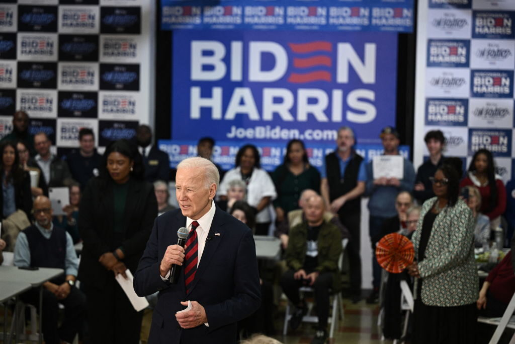 President Joe Biden speaks to supporters and volunteers at the opening of a Wisconsin campaign office in Milwaukee on March 13.