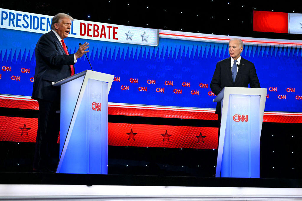 President Joe Biden and former President Donald Trump participate in their first debate of 2024 at CNN's studios in Atlanta on Thursday.  