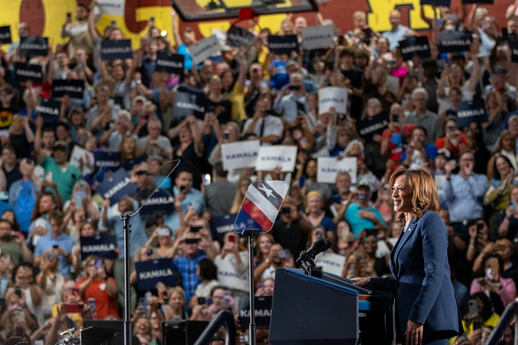 The presumptive Democratic presidential nominee, Vice President Kamala Harris, at a campaign rally in Milwaukee on Tuesday.