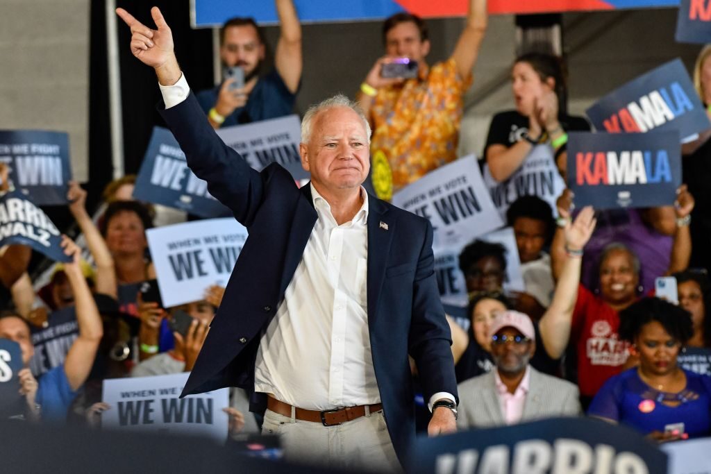 Vice presidential nominee and Minnesota Gov. Tim Walz takes the stage Wednesday to speak to several thousand attendees at a Harris-Walz presidential campaign rally in Detroit.