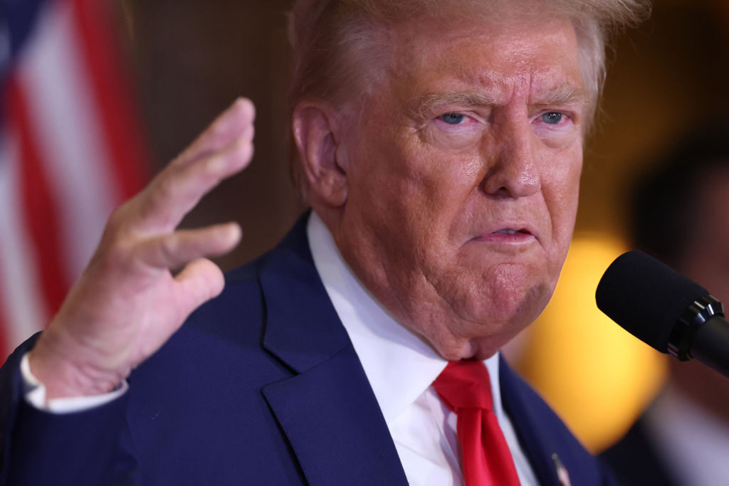 A fired-up Donald Trump speaks during a press appearance at Trump Tower in New York City on Friday. (Charly Triballeau/AFP via Getty Images)