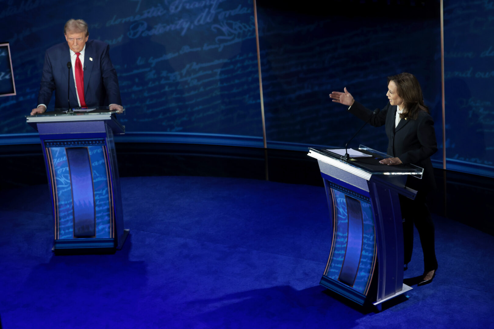 Former President Donald Trump and Vice President Kamala Harris debate for the first time at the National Constitution Center in Philadelphia on Sept. 10.