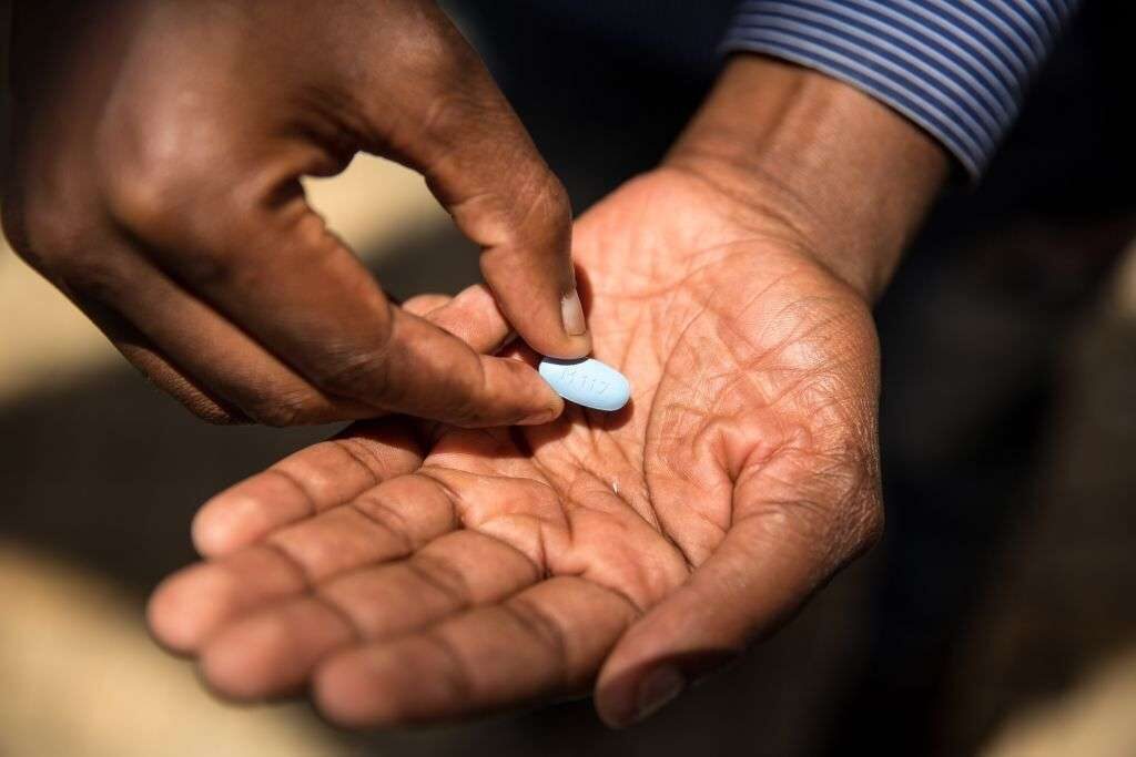 A man holds the drug PrEP in November 2017 in South Africa. 