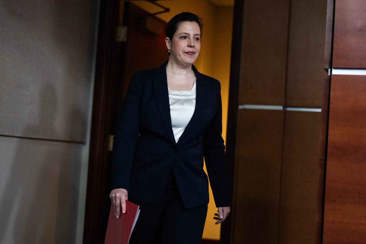 House Republican Conference Chair Elise Stefanik, R-N.Y., arrives to a news conference after a meeting of the House Republican Conference in the Capitol Visitor Center on May 7.