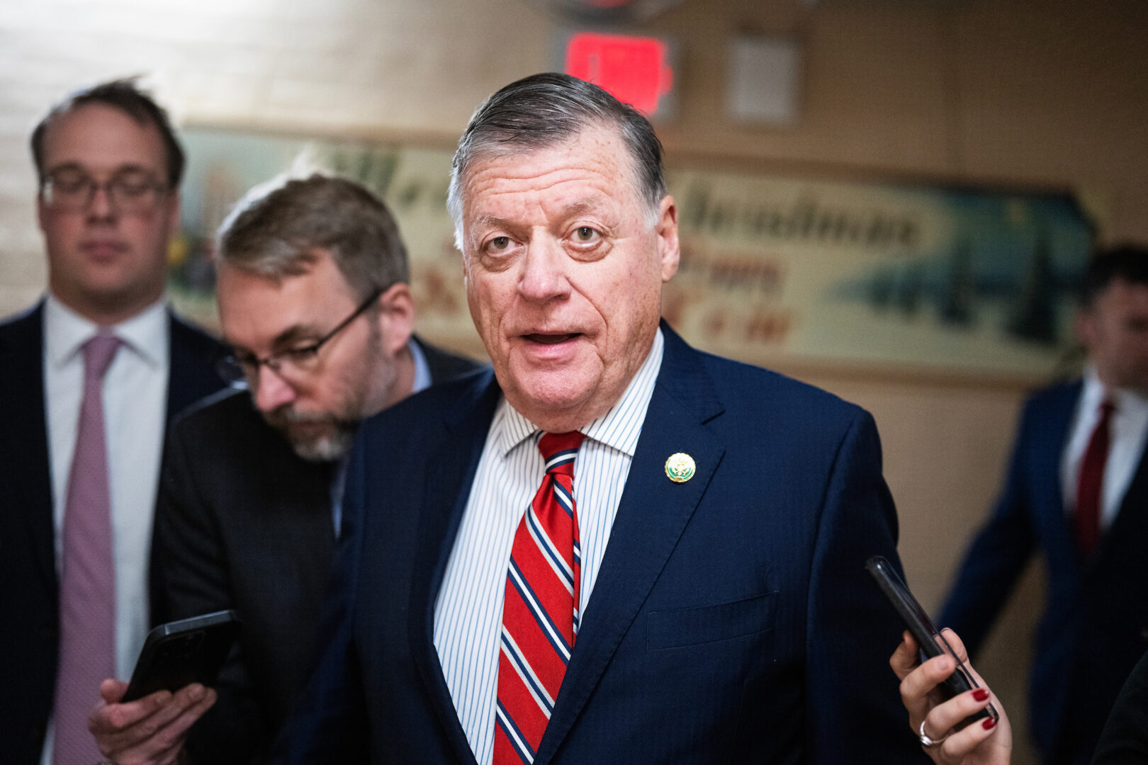 Rep. Tom Cole, R-Okla., is seen outside a House Republican Conference meeting in the Capitol on Dec. 5, 2023. 