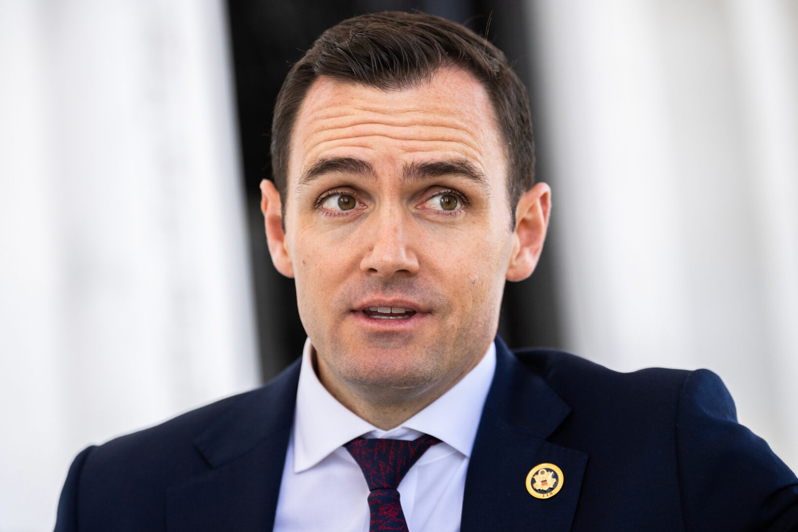 Rep. Mike Gallagher, R-Wis., is seen outside the Capitol on Feb. 29. He sponsored the TikTok bill approved on Thursday.