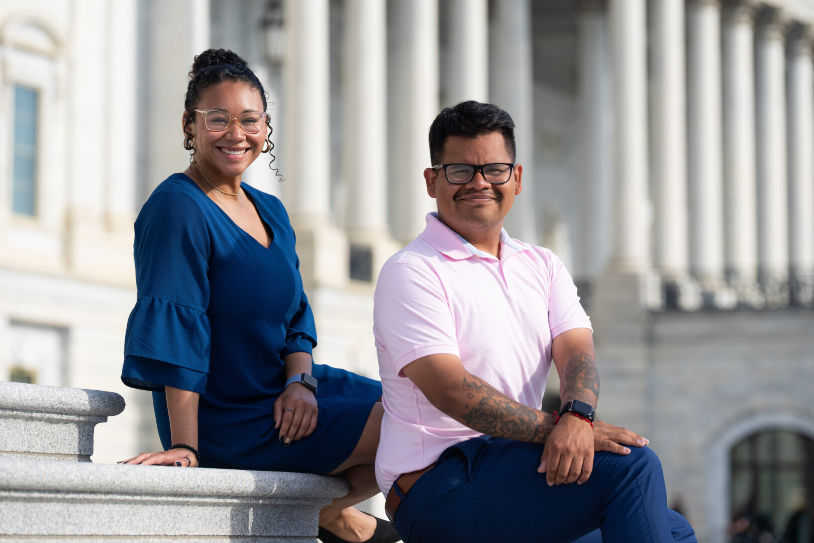 Shye Robinson and Erick Alvarez are in Washington for the summer as part of CCAI’s internship program. Above, they sit on the House steps on June 20. 