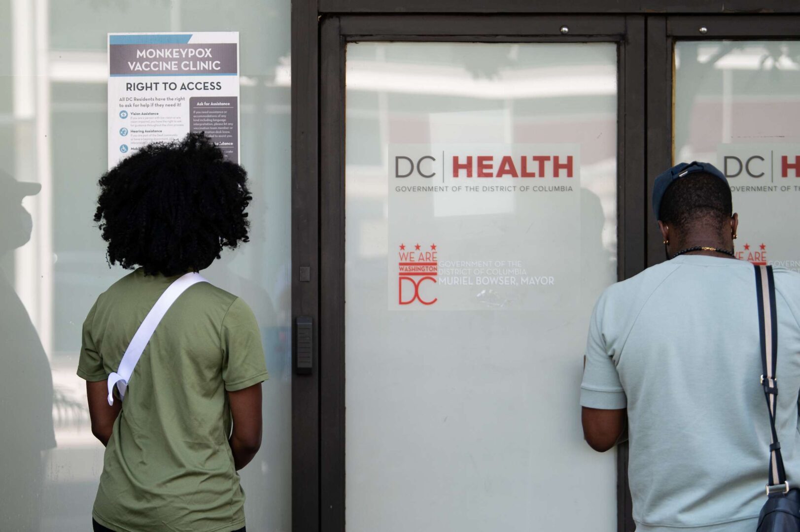 Residents line up at one of three walk-up D.C. Health Department monkeypox vaccination clinics in Washington earlier this month.