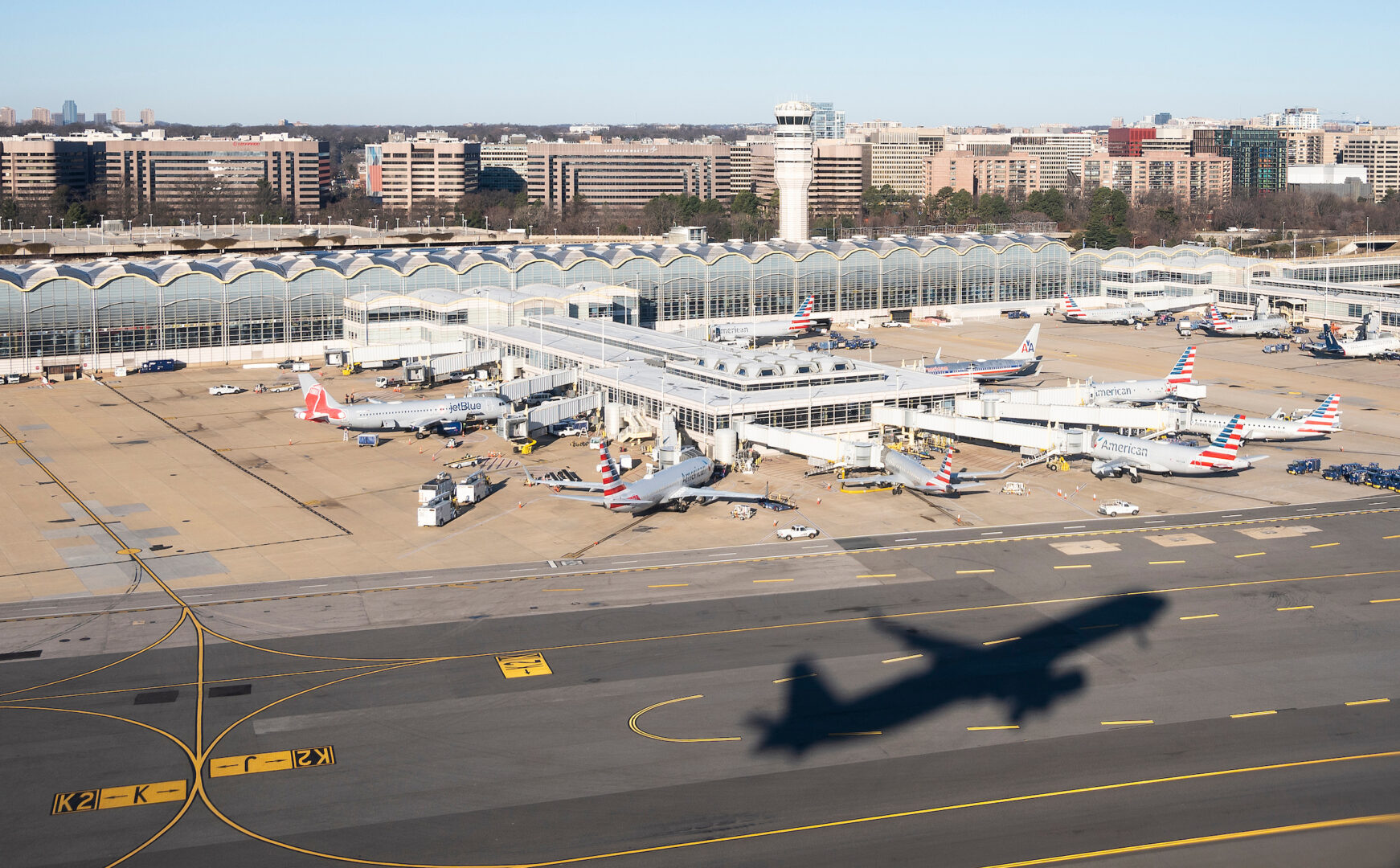 Washington National Airport is seen from a departing flight in 2021.