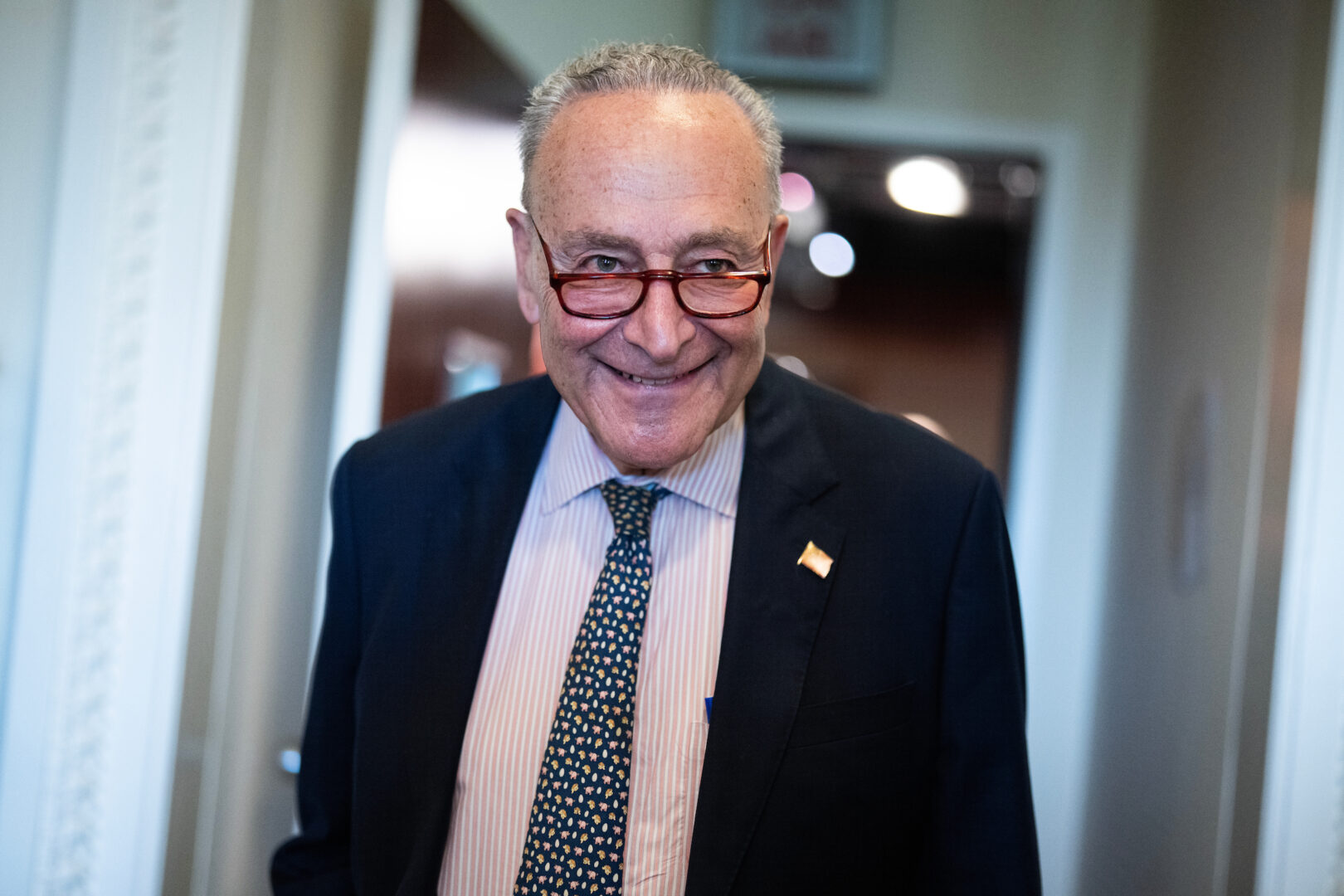 Senate Majority Leader Charles E. Schumer, D-N.Y., leaves a news conference in the Capitol  on Thursday. 