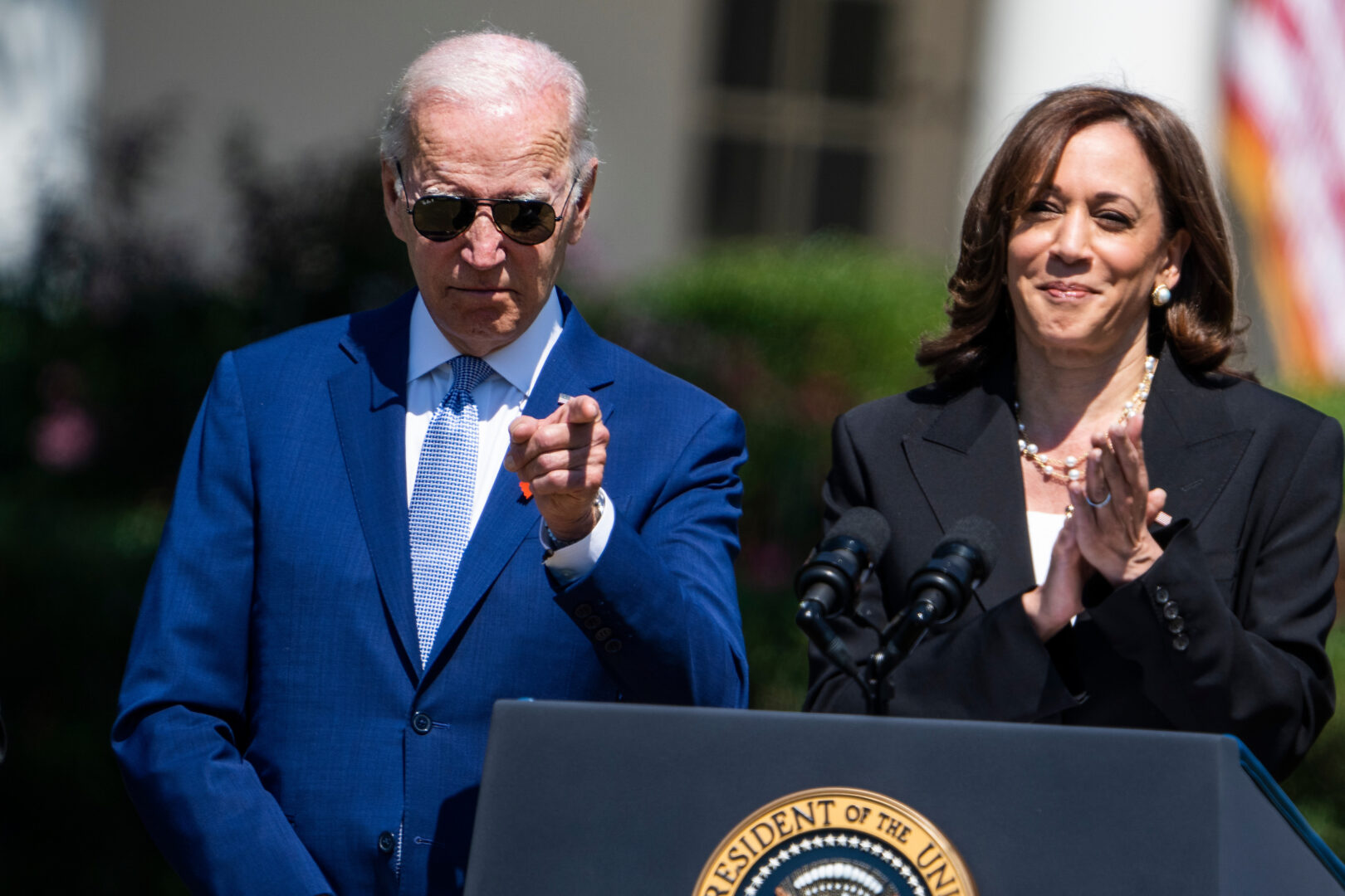 President Joe Biden and Vice President Kamala Harris on the South Lawn of the White House on July 11, 2022. 