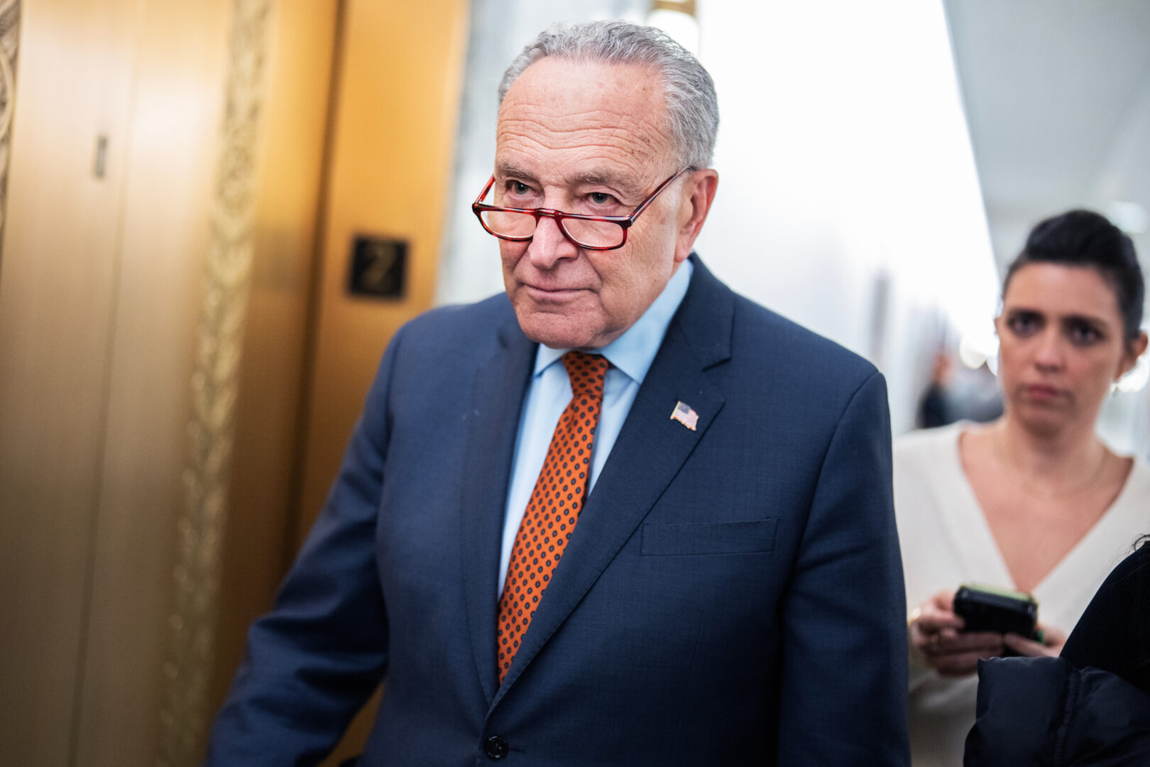 Senate Majority Leader Charles E. Schumer, D-N.Y., is seen in the Dirksen building on Thursday.