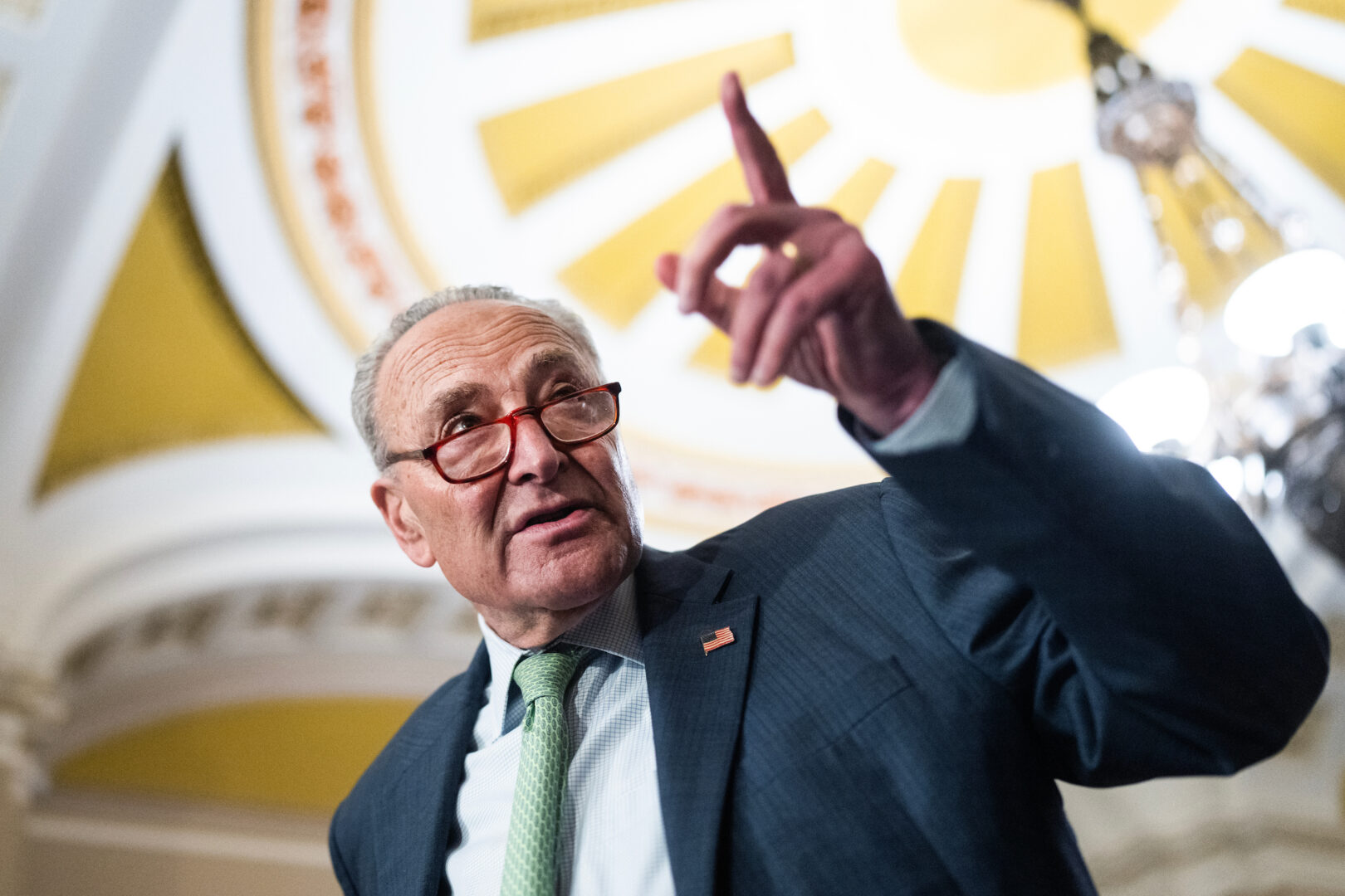 Senate Majority Leader Charles E. Schumer conducts a news conference after the Senate luncheons in the Capitol on Tuesday. He announced Thursday that the Senate will vote again on a legislative package that would establish a statutory right to IVF.