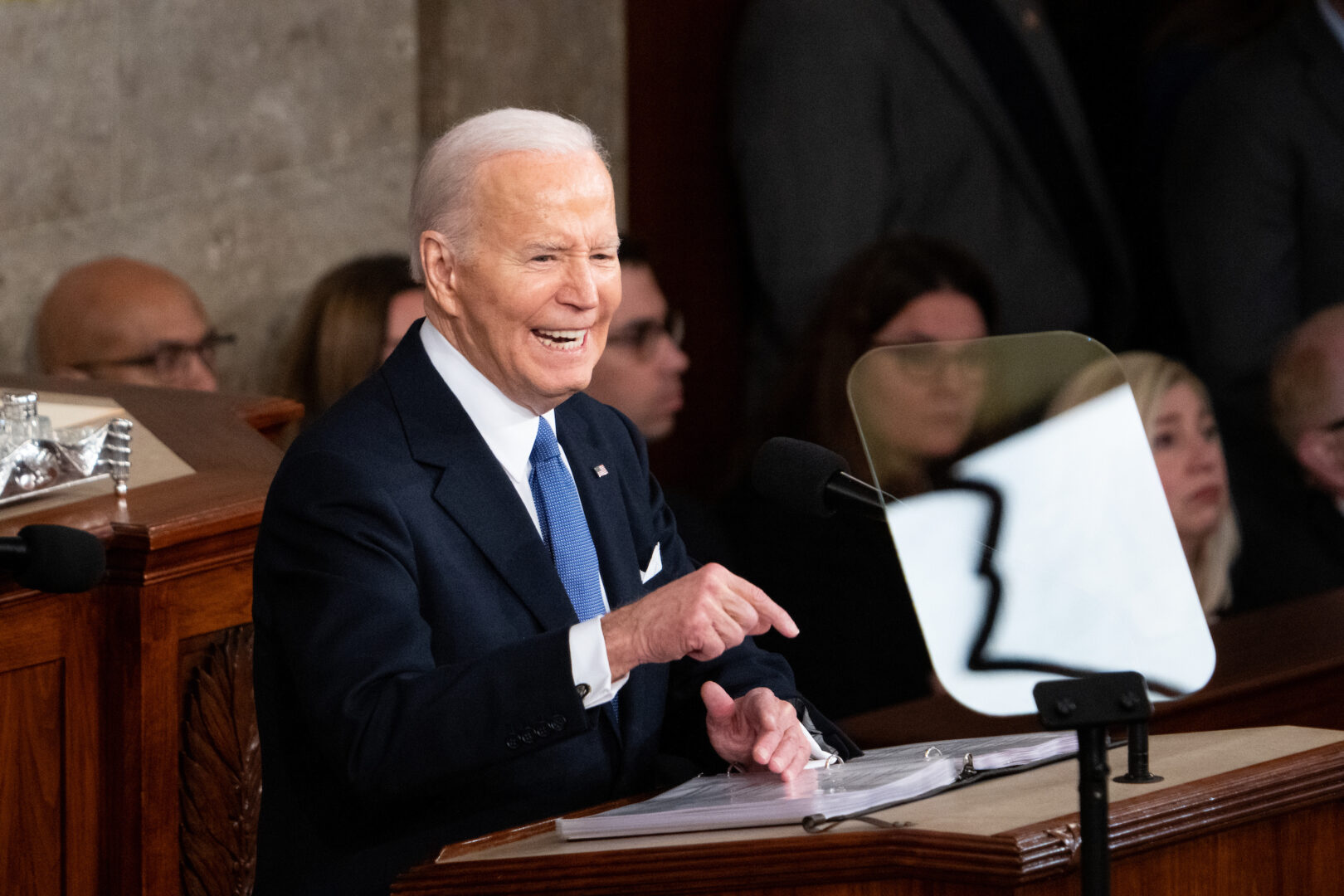 President Joe Biden delivers his State of the Union address in the House chamber on March 7, 2024.