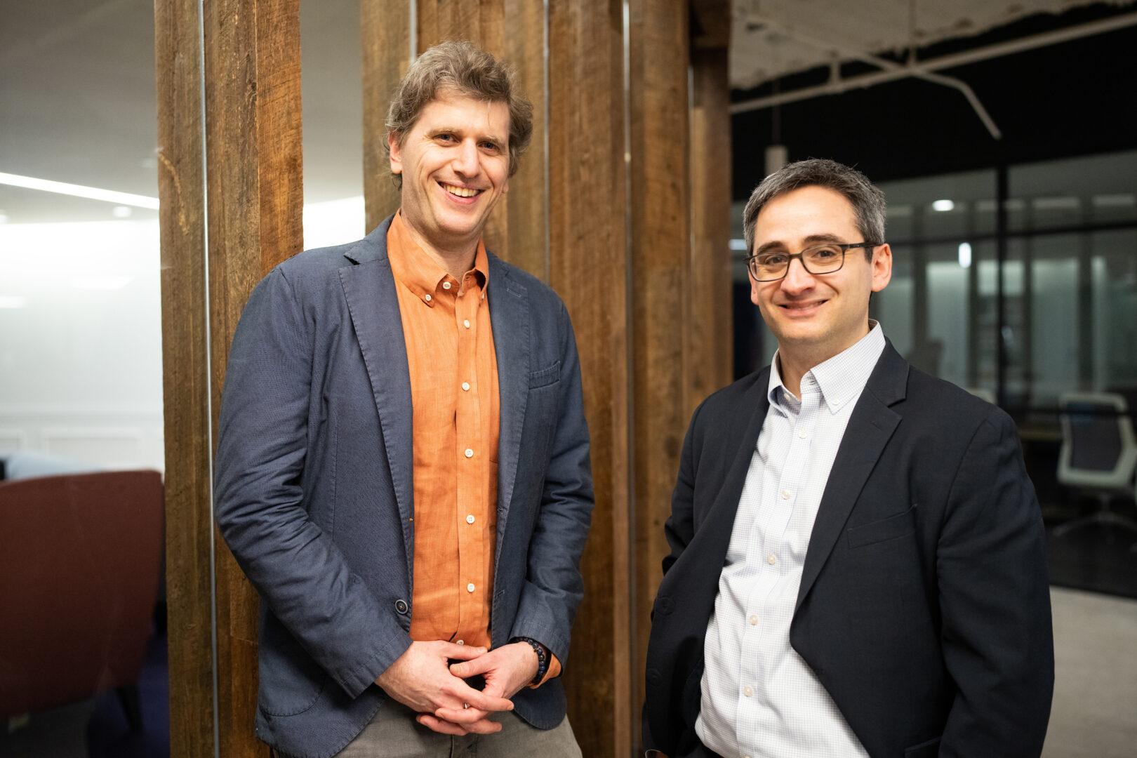 Matt Stoller, left, and Oren Cass are seen in Washington on Jan. 31, 2024. 