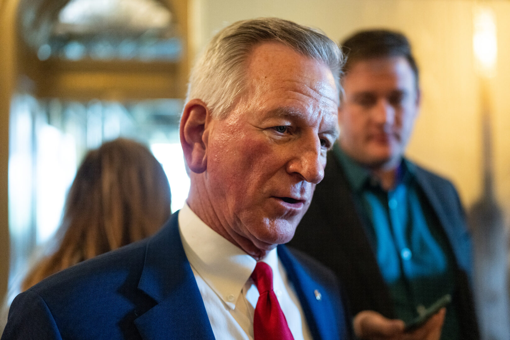 Alabama Sen. Tommy Tuberville speaks to reporters in the Capitol on Sept. 19.