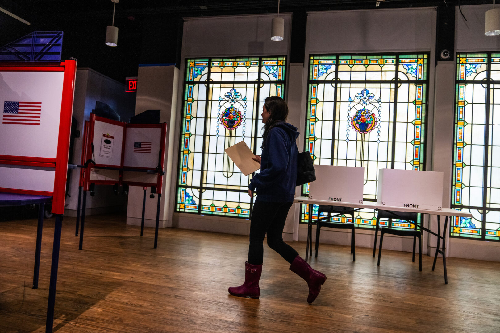 A pair of Senate panels this week held hearings on voting rights and election security. Above, a voter prepares to cast a ballot at a polling place in Arlington, Va., on March 5. 