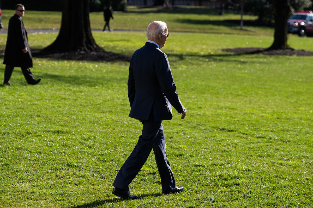 President Joe Biden   leaves the White House to board Marine One for a trip to Philadelphia on Dec. 11, 2023. Democrats are starting to express concern about the state of his reelection campaign. 