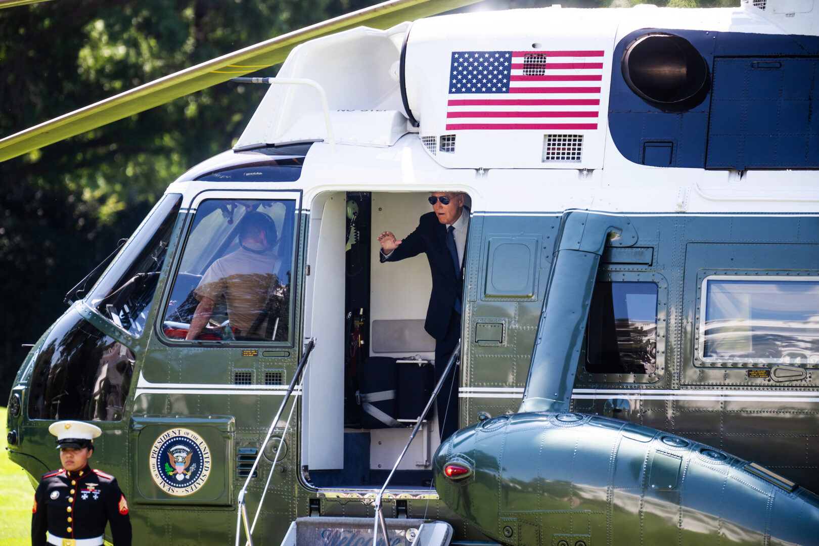 President Joe Biden boards Marine One on the South Lawn of the White House en route to Wisconsin on Thursday.