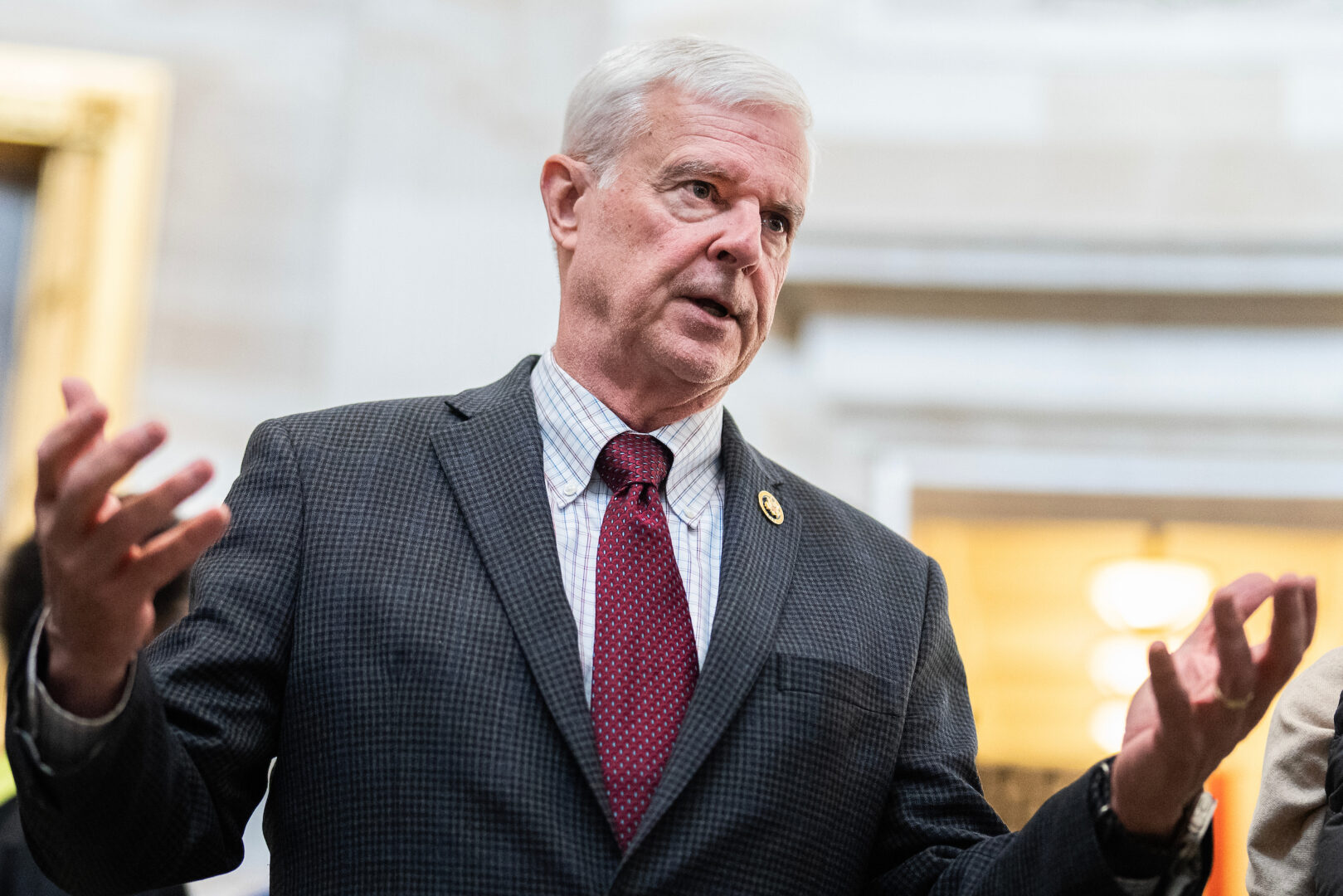 Rep. Steve Womack, R-Ark., gives a tour in the Capitol Rotunda before the House passed the final fiscal 2024 spending package on March 22.