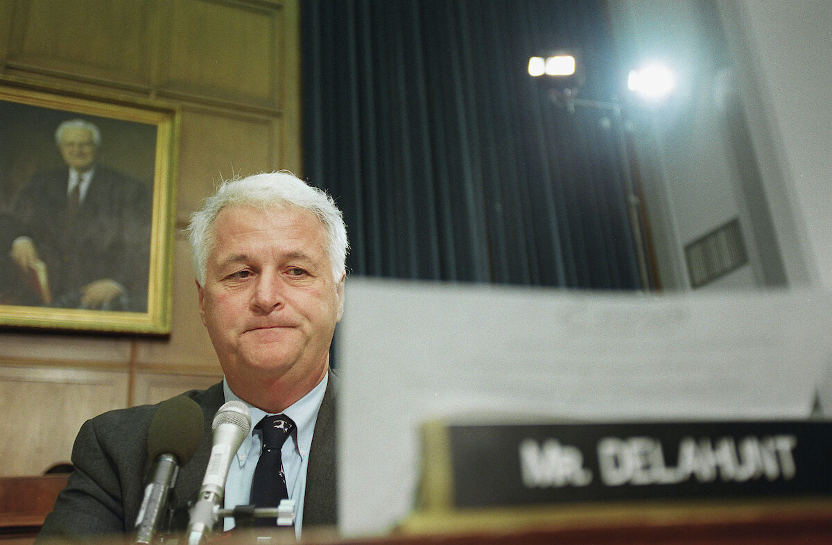 Rep. Bill Delahunt pauses to consult notes as he questions witnesses during a 1998 hearing before the House Judiciary Committee on impeachment charges against President Bill Clinton.